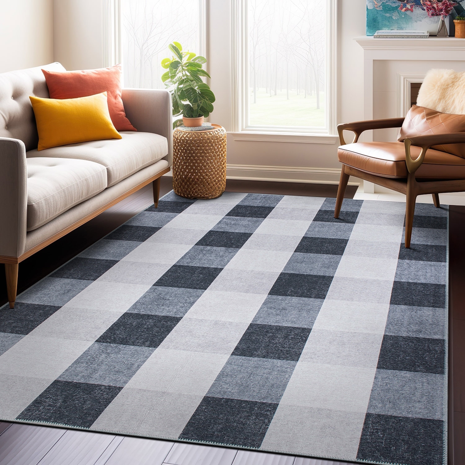 Contemporary Checkered Machine Washable Area Rug