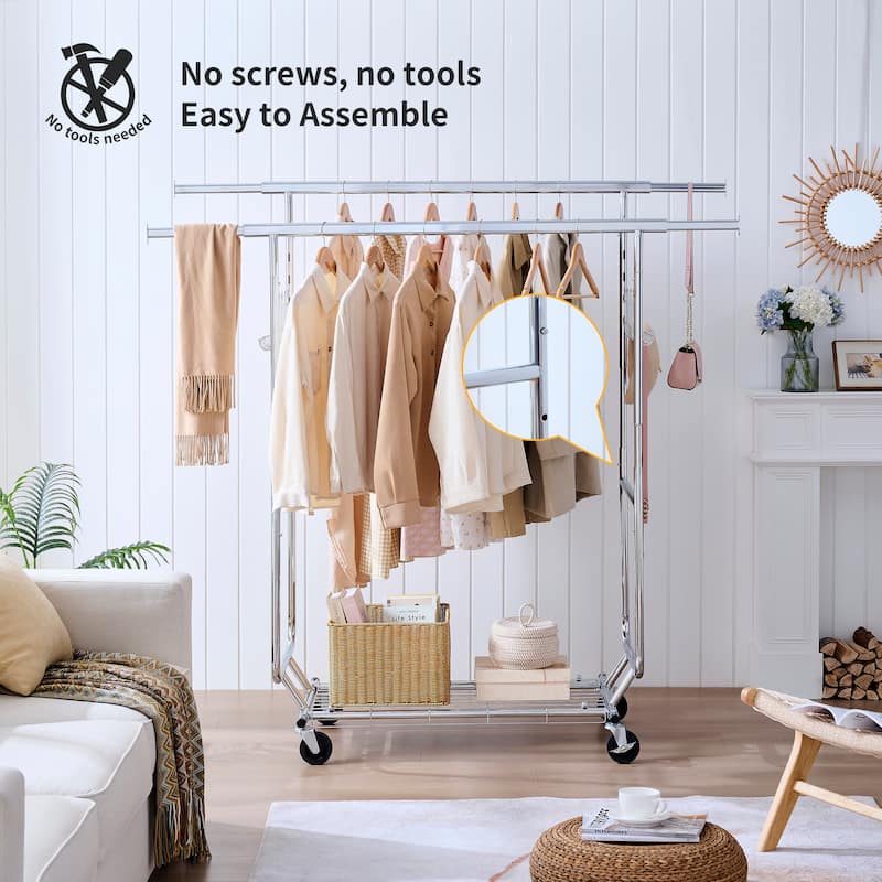 Heavy Duty Clothes Rack, 600/800 lbs Clothing Racks with Wheels, Rolling Garment Rack Collapsible