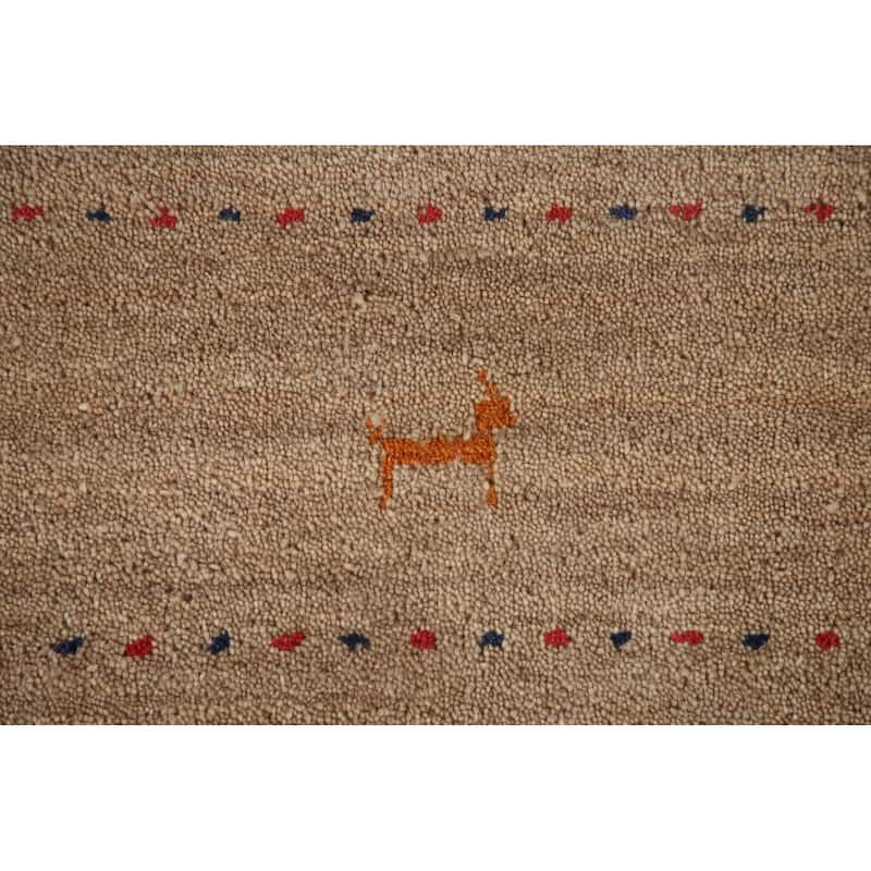Light Brown Gabbeh Area Rug Wool Carpet - 8'1"x 9'9"