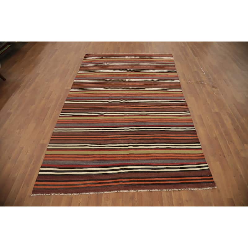 Hand Woven Oriental 100% Wool Carpet Southwestern Geometric Multi-Colored Kilim Area Rug - 8' 6'' X 5' 3''