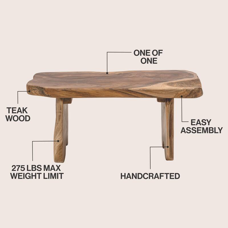 JONATHAN Y Stumpy Handcrafted Rustic Minimalist Live Edge Solid Teak Wood Entryway Bench