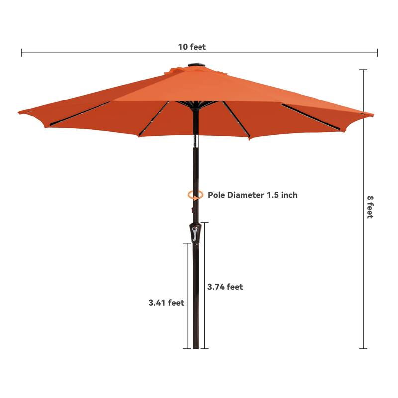 10ft Patio Market Umbrella with LED Lights,Crank & Tilt
