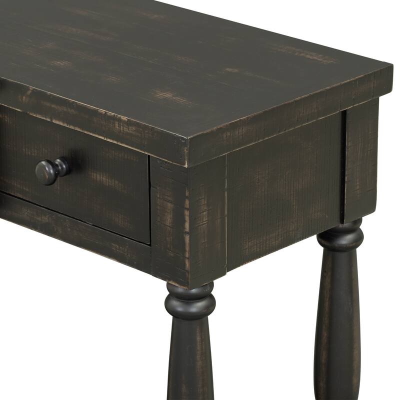 Retro Console Table with 4 Drawers and Floor Shelf