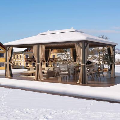 Outdoor Gazebo Pergola w Galvanized Steel Roof and Aluminum Frame, Prime Curtains & Netting Include