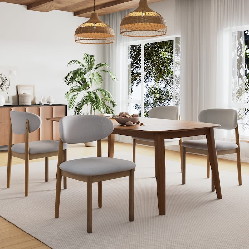 Christopher Knight Home - Caelum Upholstered Rubberwood Dining Chair with Solid Wood Legs - Set of 4 - Grey+Walnut