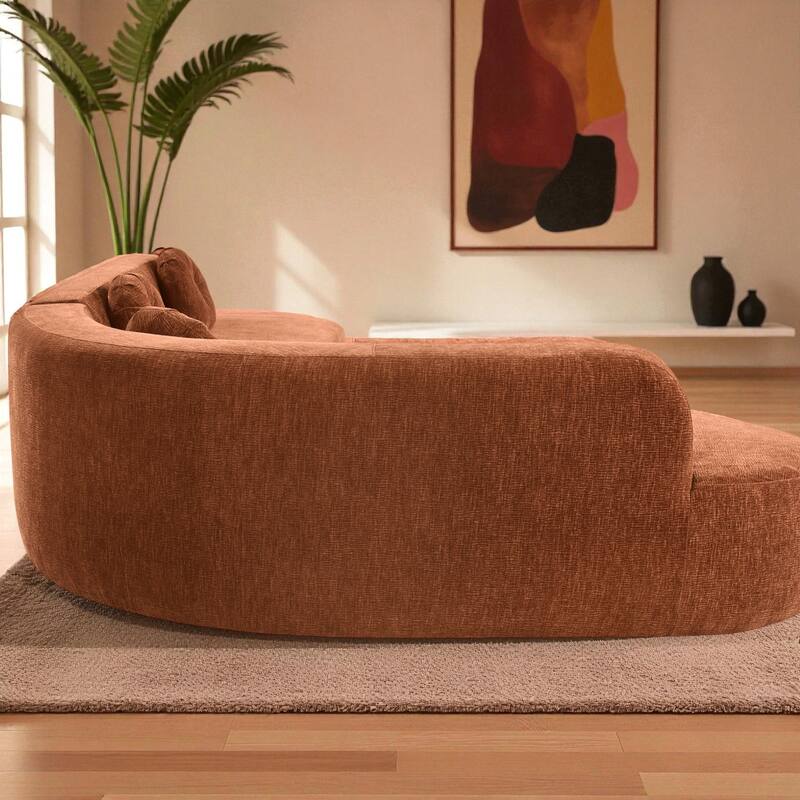 122" Extra Large Curved Sectional Sofa Soft Upholstery with 3 Round Cushions High-Resilience Foam Modern Living Room Couch