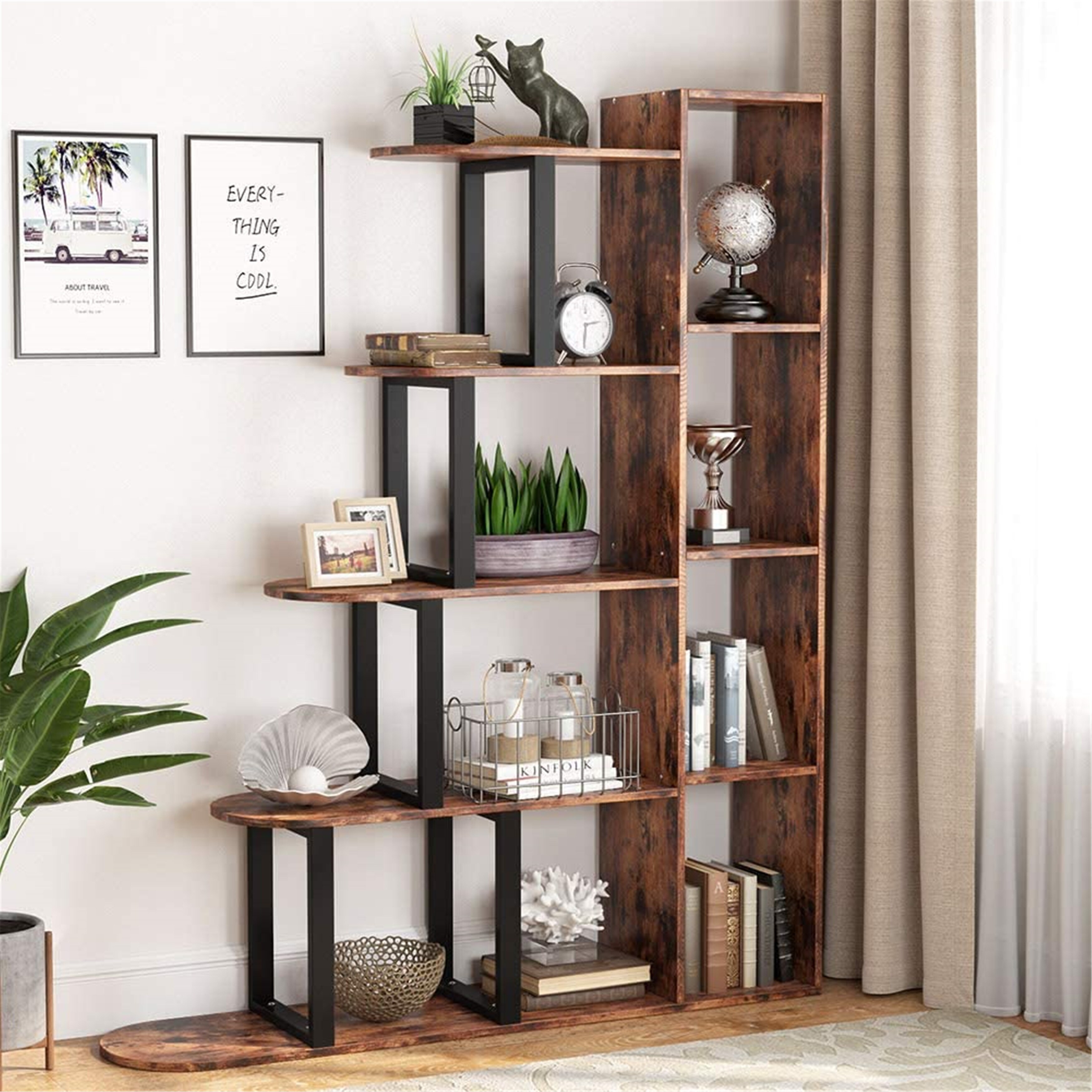 Shop Black Friday Deals On 5 Tier Rustic Bookshelf Ladder Bookcase Rustic Brown Overstock 31634209