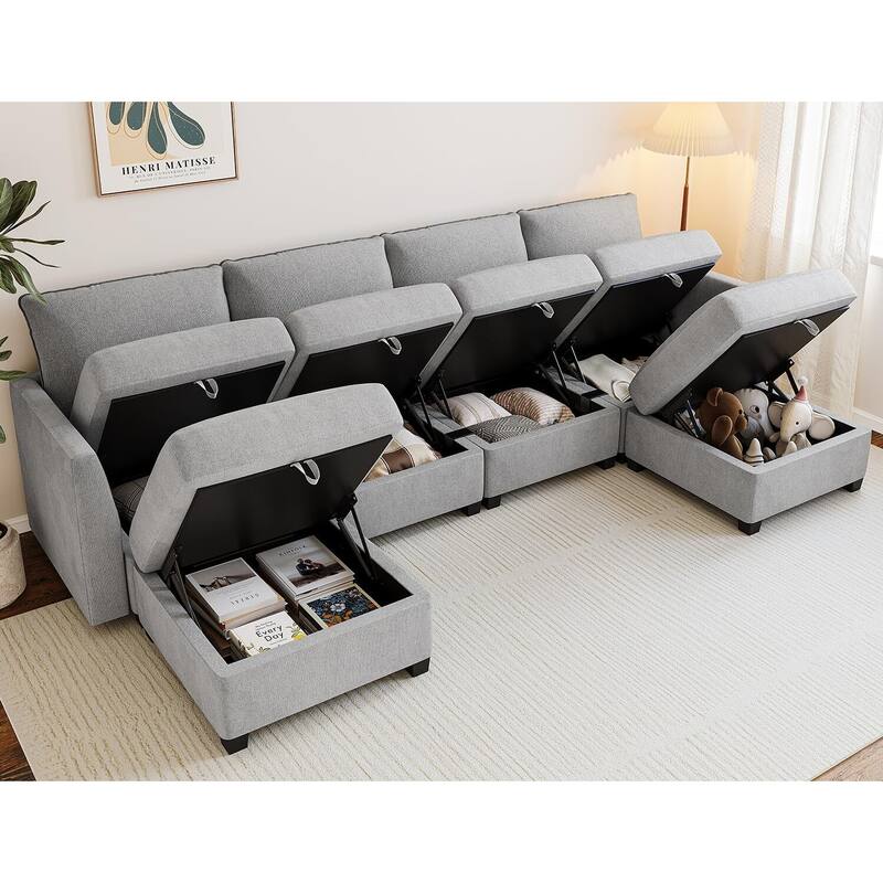 Sectional Sofa with Storage Seats