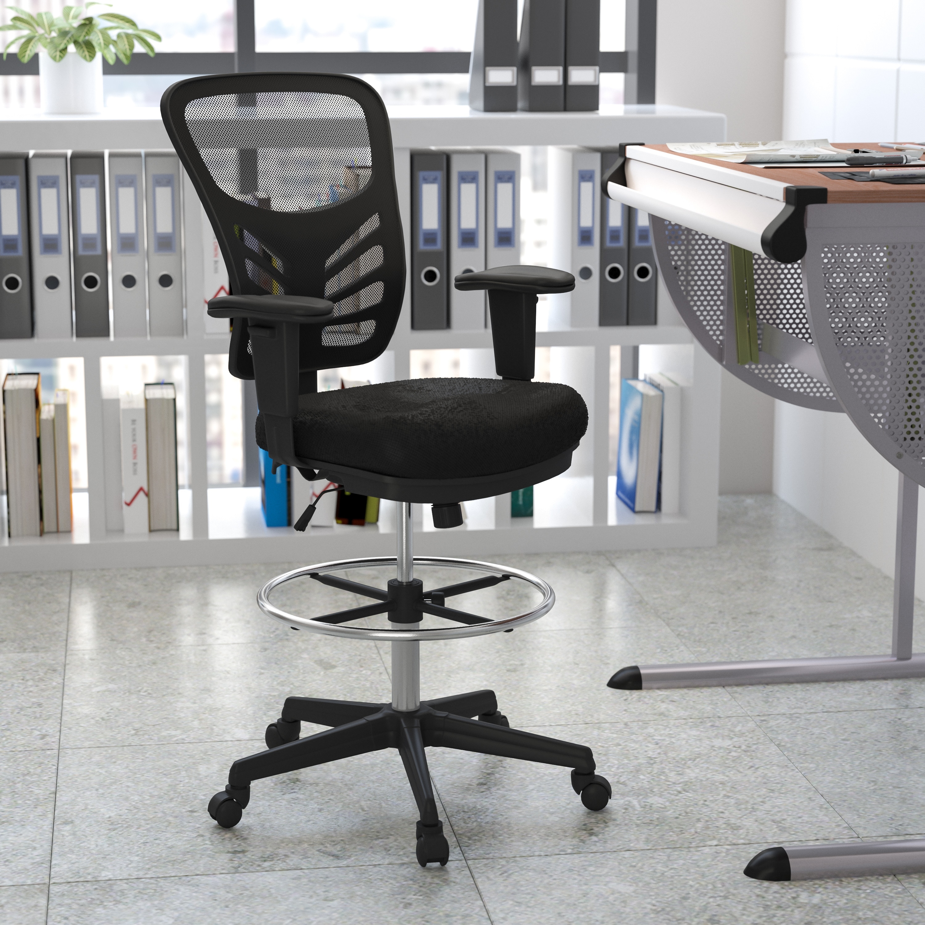 Mid-Back Mesh Ergonomic Drafting Chair with Adjustable Foot Ring and Arms