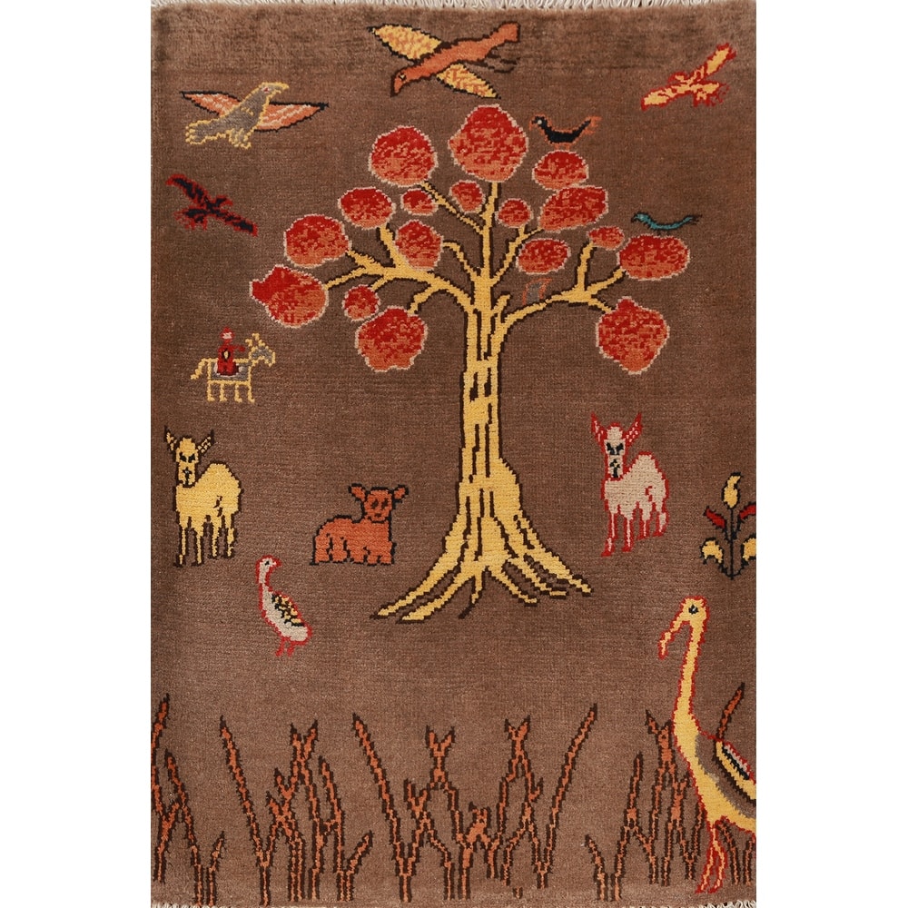 Brown Pictorial Kazak Oriental Foyer Rug Hand-Knotted Wool Carpet - 2'0"x 3'0"