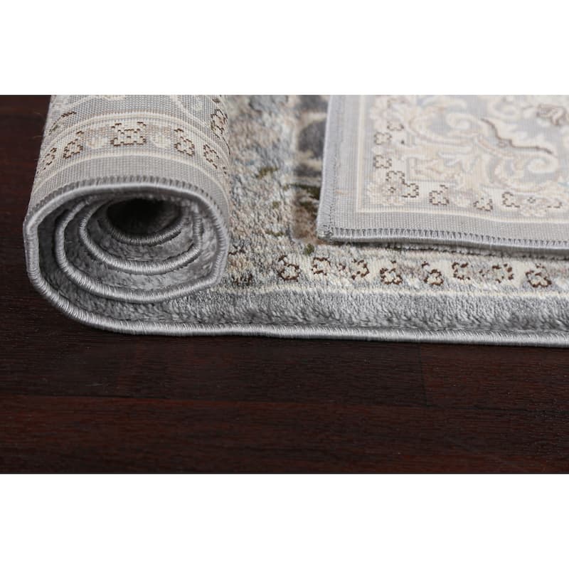 Grey Floral Medallion Transitional Turkish Rug Oriental Carpet
