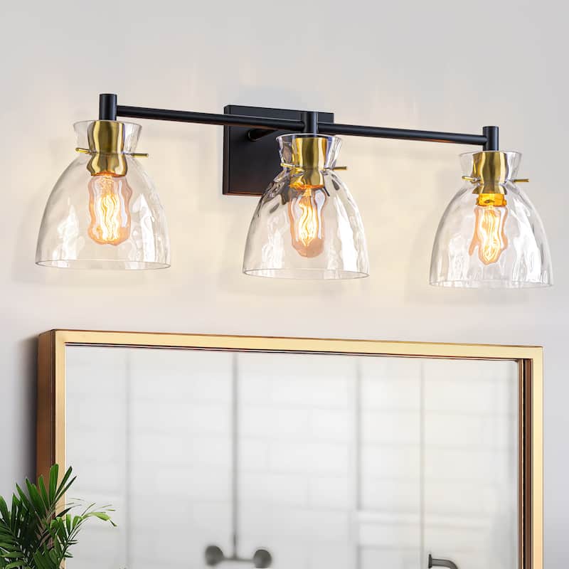 Starsky Mid-Century 3-Light Bathroom Vanity Light with Hammered Glass