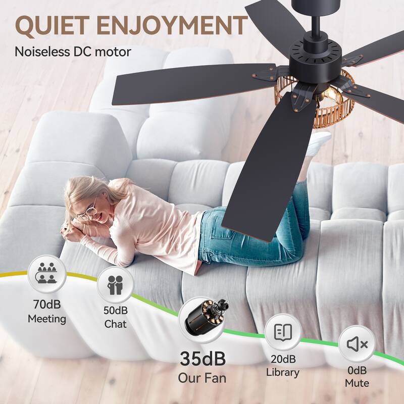 52-inch Farmhouse Ceiling Fan with Light and Remote(5 Reversible Blades）