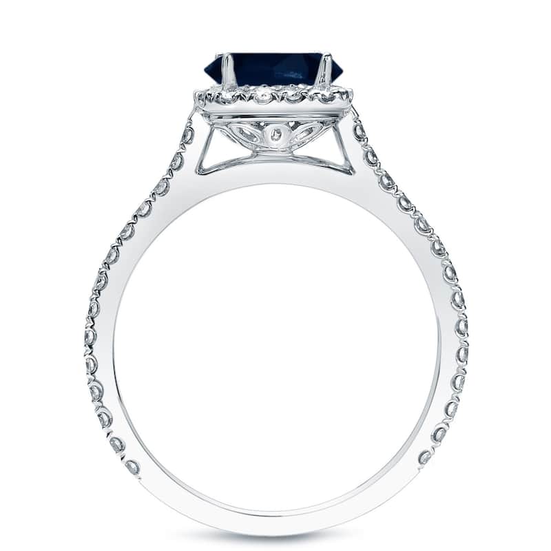 Auriya Platinum 1ct Cushion-cut Blue Sapphire Halo Diamond Engagement Ring 1/2ctw