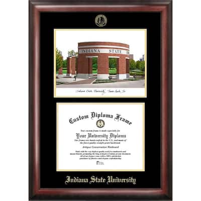 Indiana State 11w x 8.5h Gold Embossed Diploma Frame with Campus Images Lithograph
