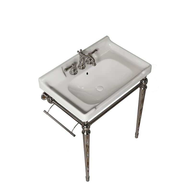 GDFStudio - Vici Modern 28" Bathroom Console Sink with Stainless Steel Legs & Towel Bar, WITHOUT Faucet