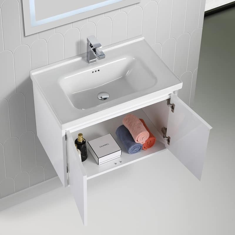 Blossom 28" Wall Mounted Floating Bathroom Vanity with Ceramic Sink