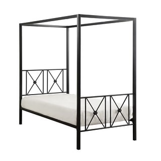 Twin Size Metal Canopy Bed with Square Posts, Platform Base in Modern Black