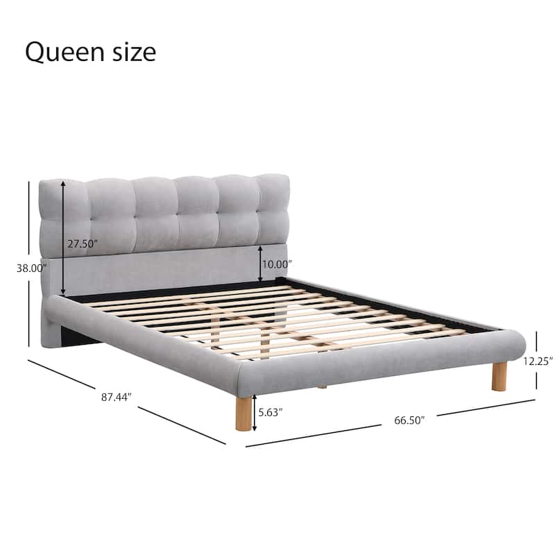 Curved Frame Platform Bed with Cookie-Shape Headboard, Upholstered Bed