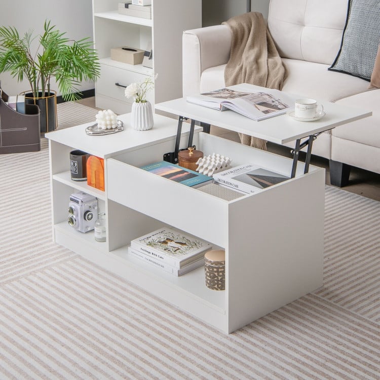 Multifunctional Coffee Table with Lift Top and Storage Shelves - 40" x 20" x 18"-23.5"(L x W x H)