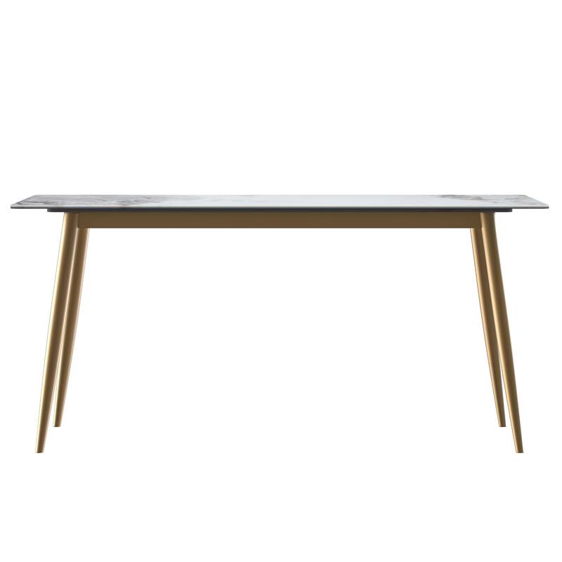 Zayle Dining Table with a 71" Rectangular Top and Gold Steel Base