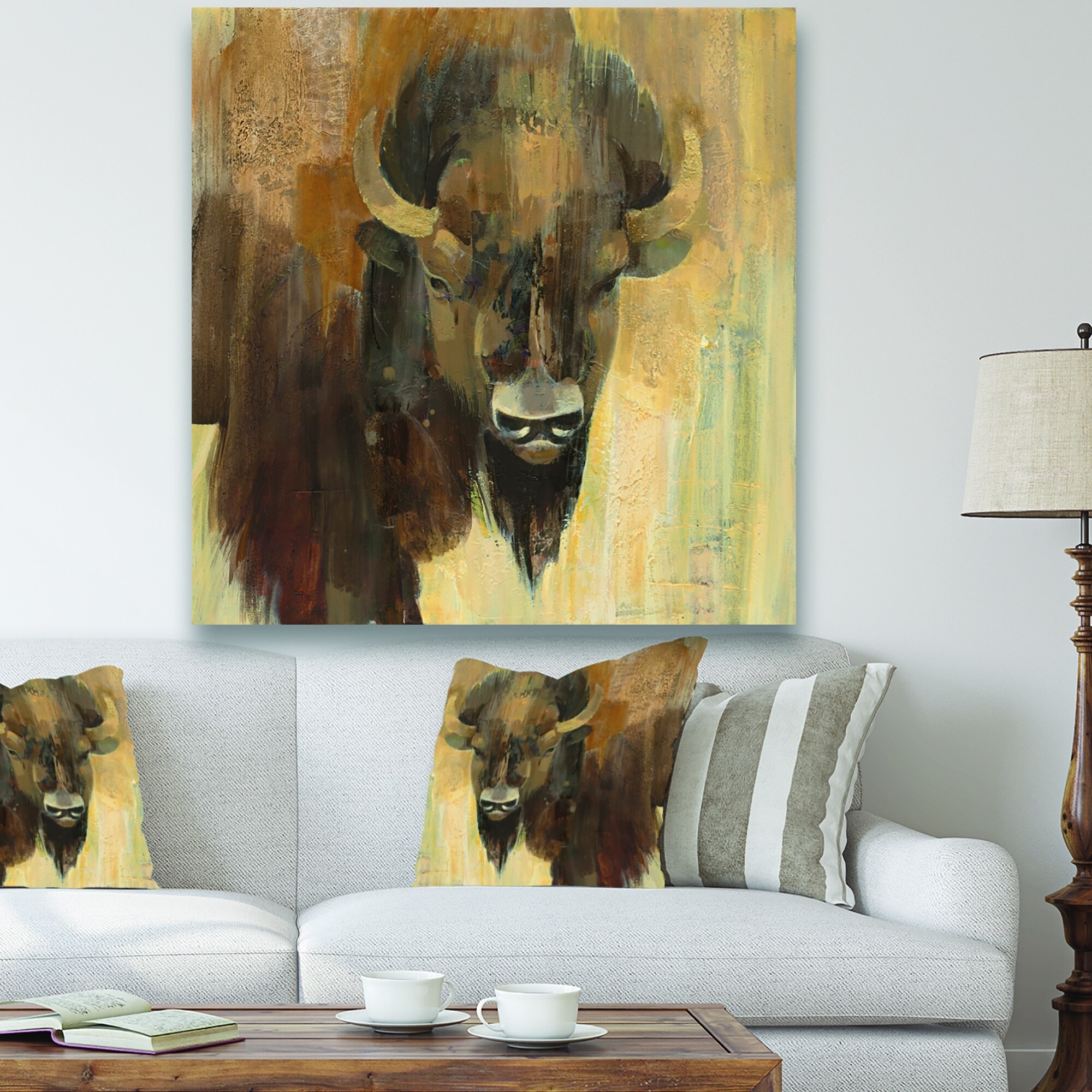 Shop Designart Into The Wild Gold Buffalo Modern Farmhouse Premium Canvas Wall Art Black Overstock 25706488