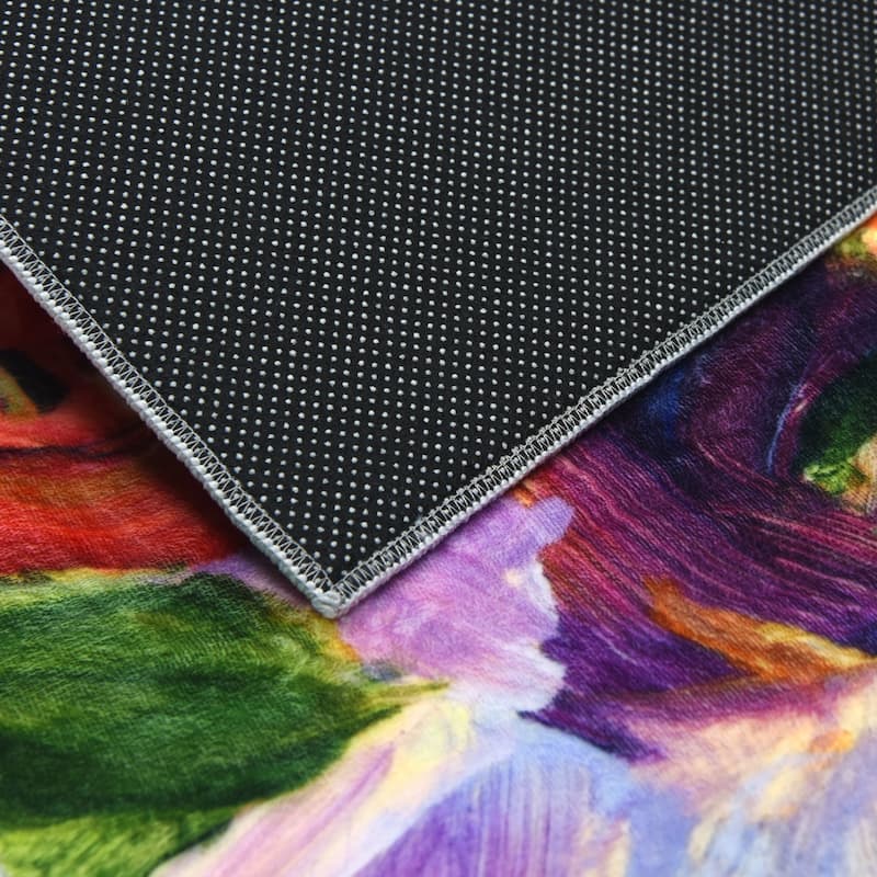 Yellow and Violet I, Hand Washable Flowers Art Area Rug, power-loomed, 100% polyester, 2mm pile, non-slipping back