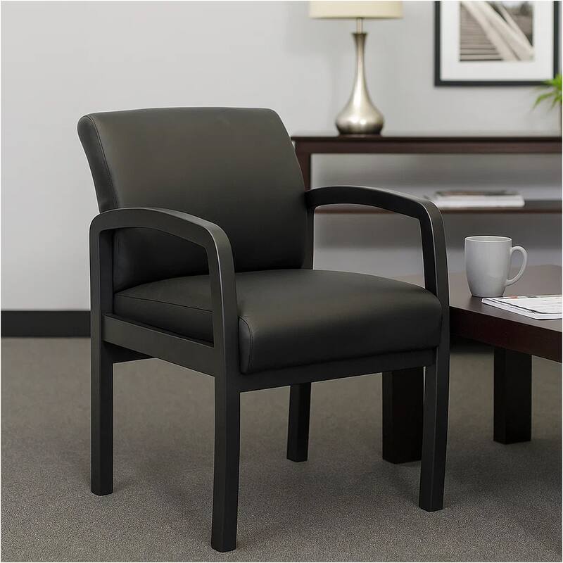 Gary NTR Guest Chair with Black Wood Frame, Black Antimicrobial Vinyl