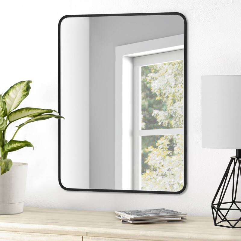Ledel Modern Rounded Rectangular Metal Framed Bathroom Vanity Mirror