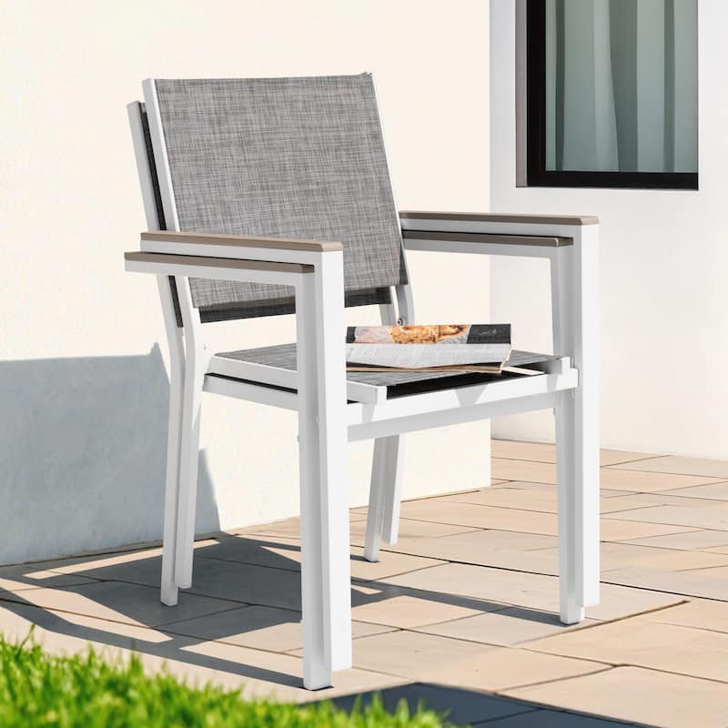 Patio 2-Piece Dining Chairs, Outdoor Textilene Stackable Chairs, Gray
