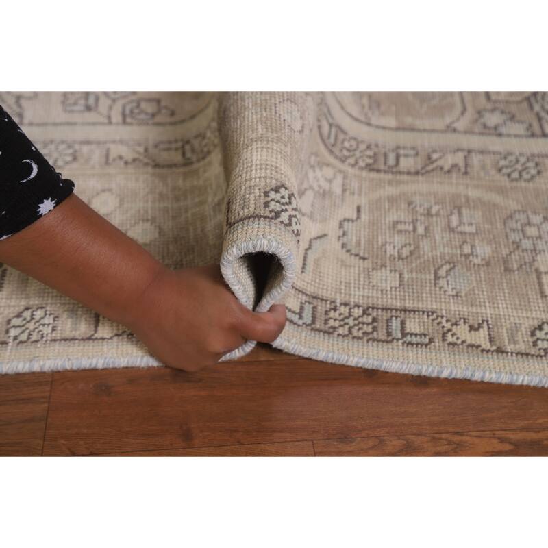 Beige Distressed Tabriz Persian Vintage Area Rug Handmade Wool Carpet - 6'3" x 9'8"