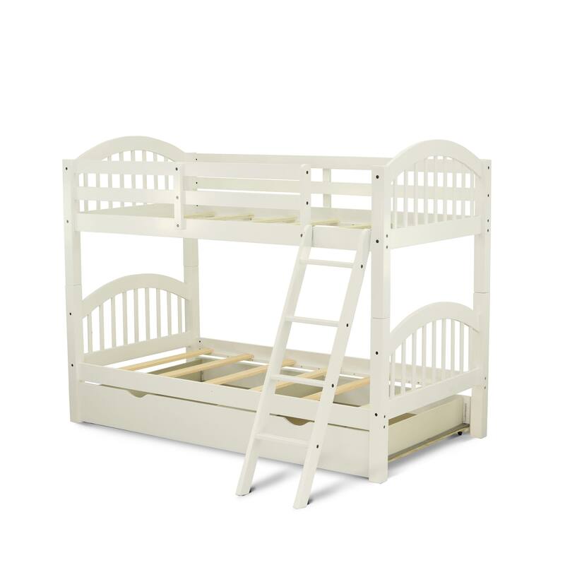 East West Furniture Verona Twin Bunk Bed in White Finish (Bed trundle & drawer options available)