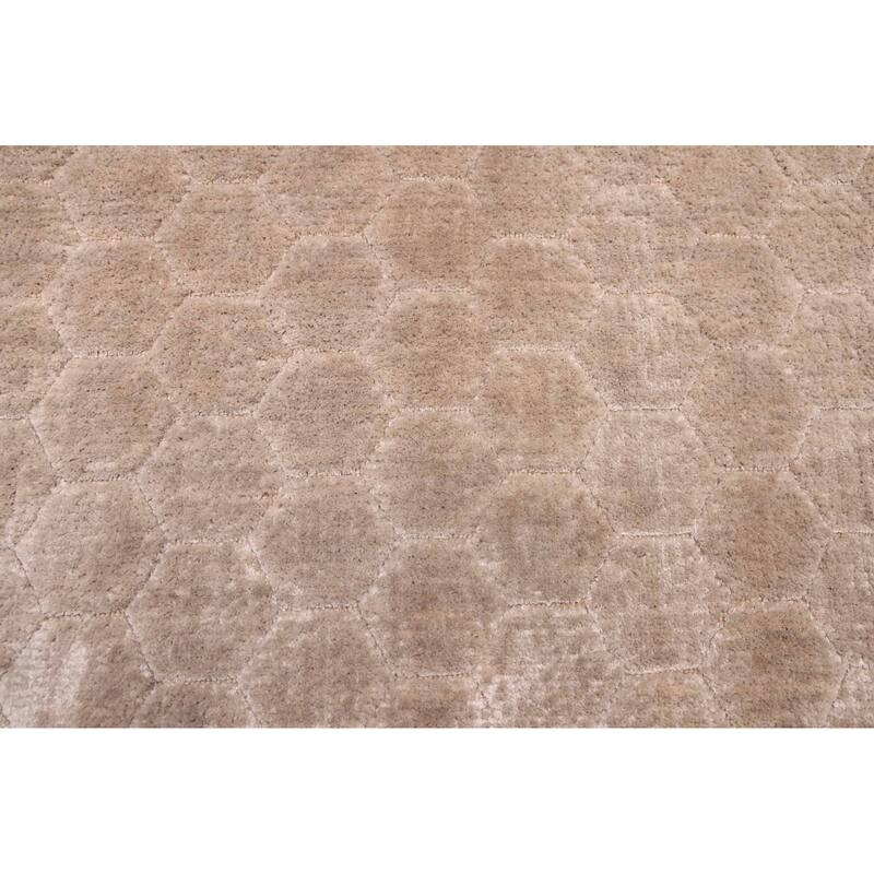 ECARPETGALLERY Hand Loomed Elysian Light Khaki Viscose Rug - 7'11 x 10'0
