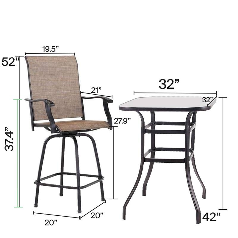 Stool Glass Table and Chair set High Swivel Bar Set High Top