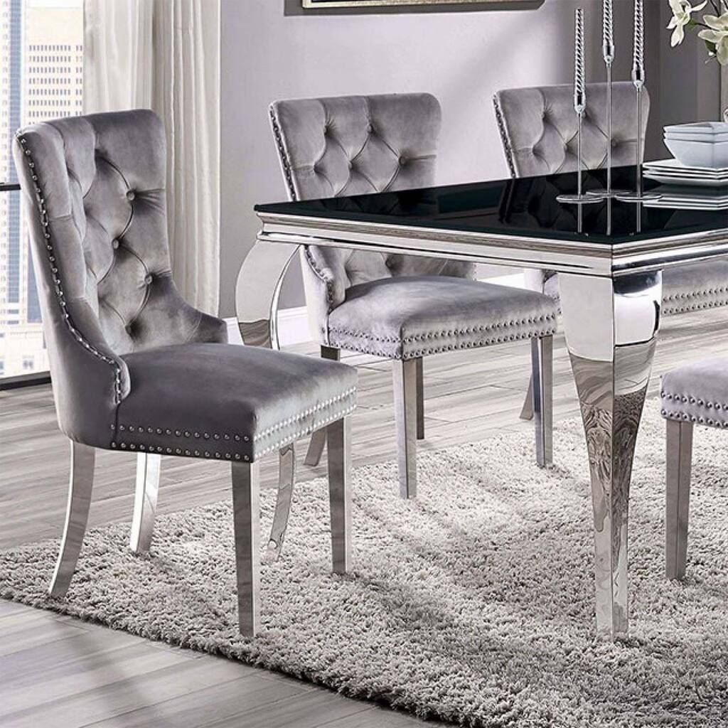 Contemporary Gray Flannelette 2pcs Side Chairs