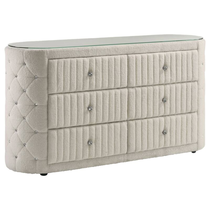 Sonya 6-drawer Upholstered Bedroom Dresser Ivory - Ivory