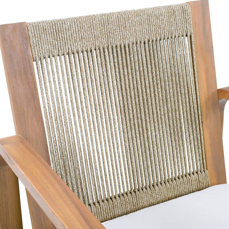 Christopher Knight Home - Outdoor Acacia Wood Dining Chairs Set with Rope Back and Water-Resistant Cushion