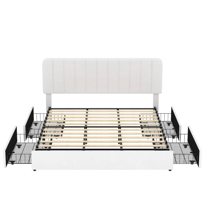 Javlergo Upholstered Platform Bed Frame with Storage Drawers and Adjustable Headboard, No Box Spring Needed