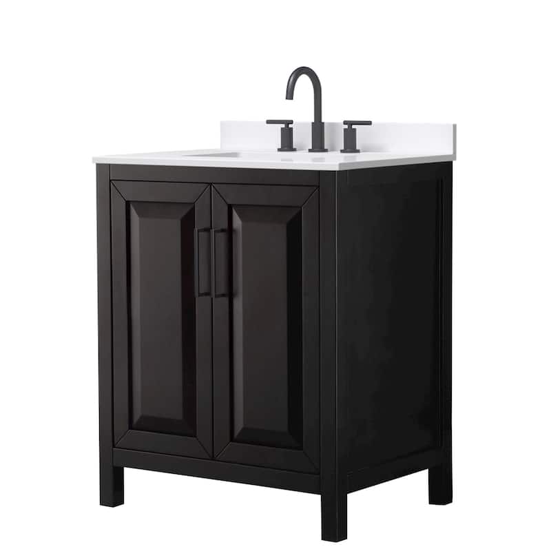 Wyndham Collection WCV252530S-QTZ-US3MXX Daria 30" Free Standing - Dark Espresso / White Quartz Top / Matte Black