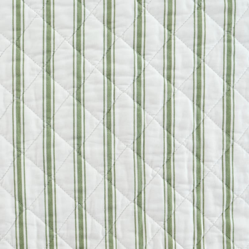 Martha Stewart Ticking Stripe Cotton Reversible Green Quilt Set