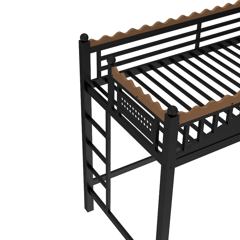 Modern Metal Loft Bed with Shelves & Bookshelf, Ladder Entry, No Box Spring Needed, Multi-Size