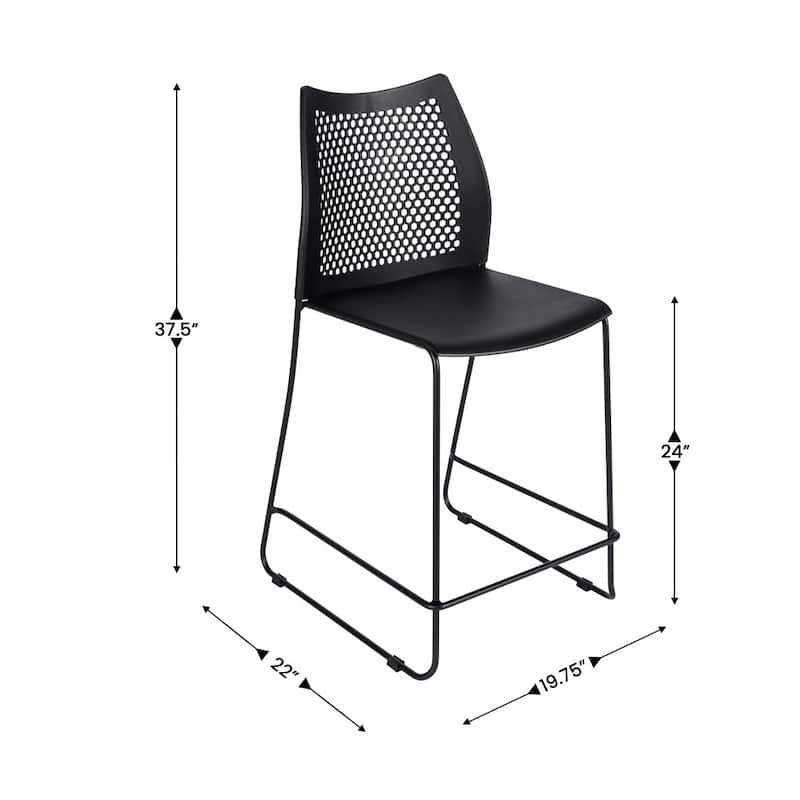 3 Pack Stackable Sled Base Counterstool with Vented Back and Integrated Footrest - 19.75"W x 22"D x 37.5"H
