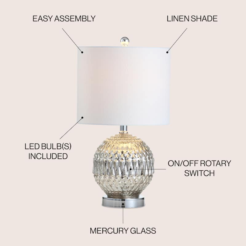 Krister 20.5" Glass/Metal LED Table Lamp, Silver/Ivory by JONATHAN Y
