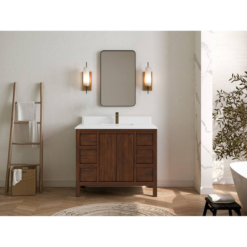 Willow Collections 42 in. W x 22 in. D Elizabeth Solid Teak Single Sink Bathroom Vanity with Countertop