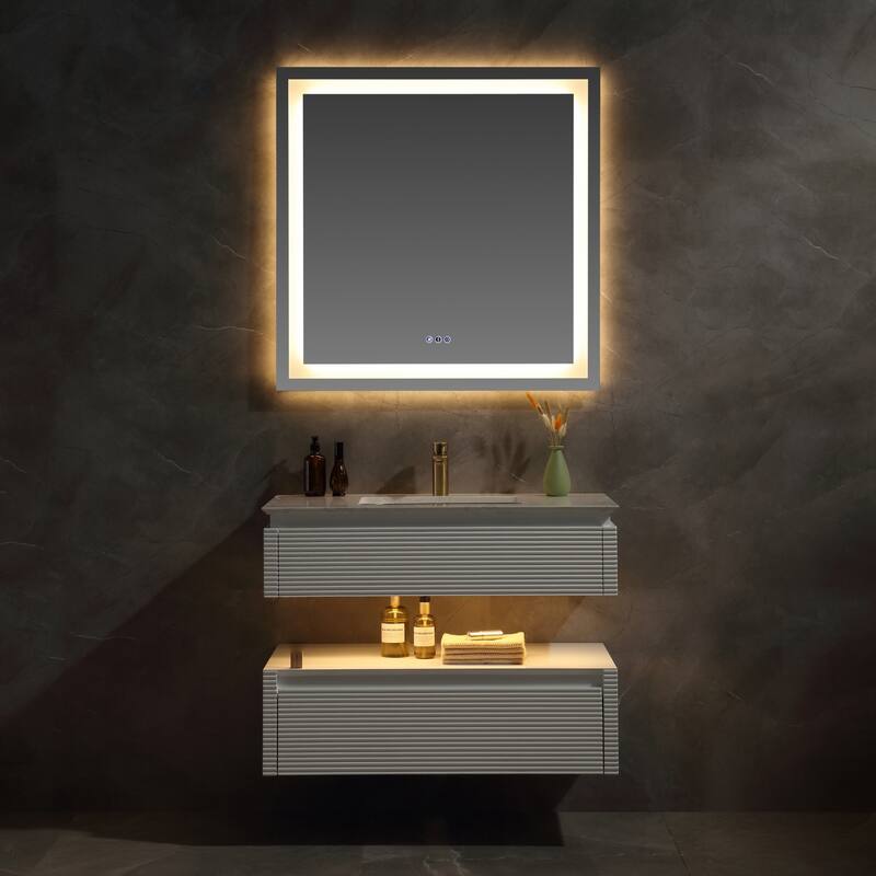 Modland 36''/48'' Floating Bathroom Vanity with ETL-Certified LED Lighting, Soft-Close Drawers & Waterproof, White