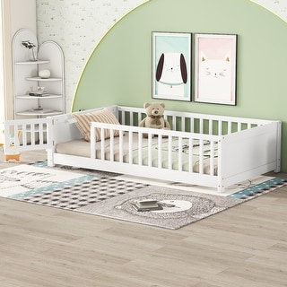 Twin size Floor Platform Bed with Built-in Book Storage Rack,Door for Home