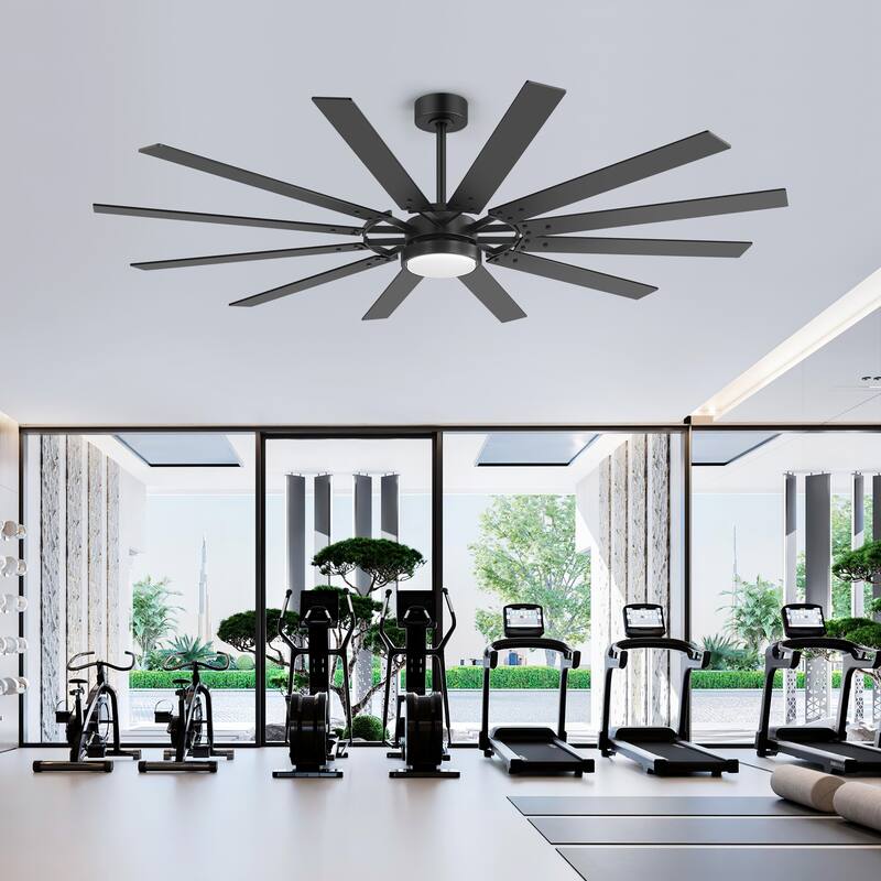 72"/80" Large Windmill Ceiling Fan with Light and Remote(12 Reversible Blades)