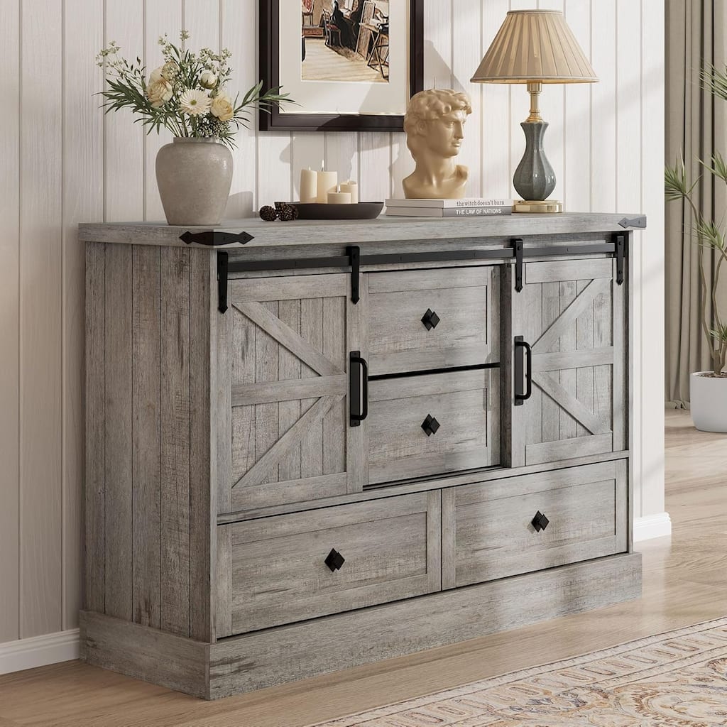 TV Stand with 4 Large Drawers & Bar Handles