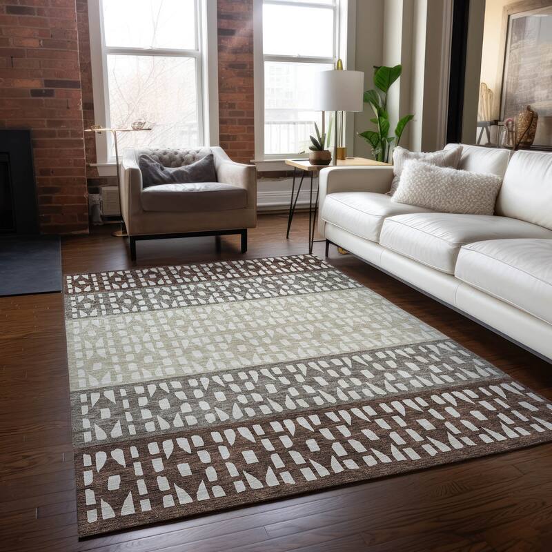 Machine Washable Indoor/ Outdoor Stripe Geo Chantille Rug