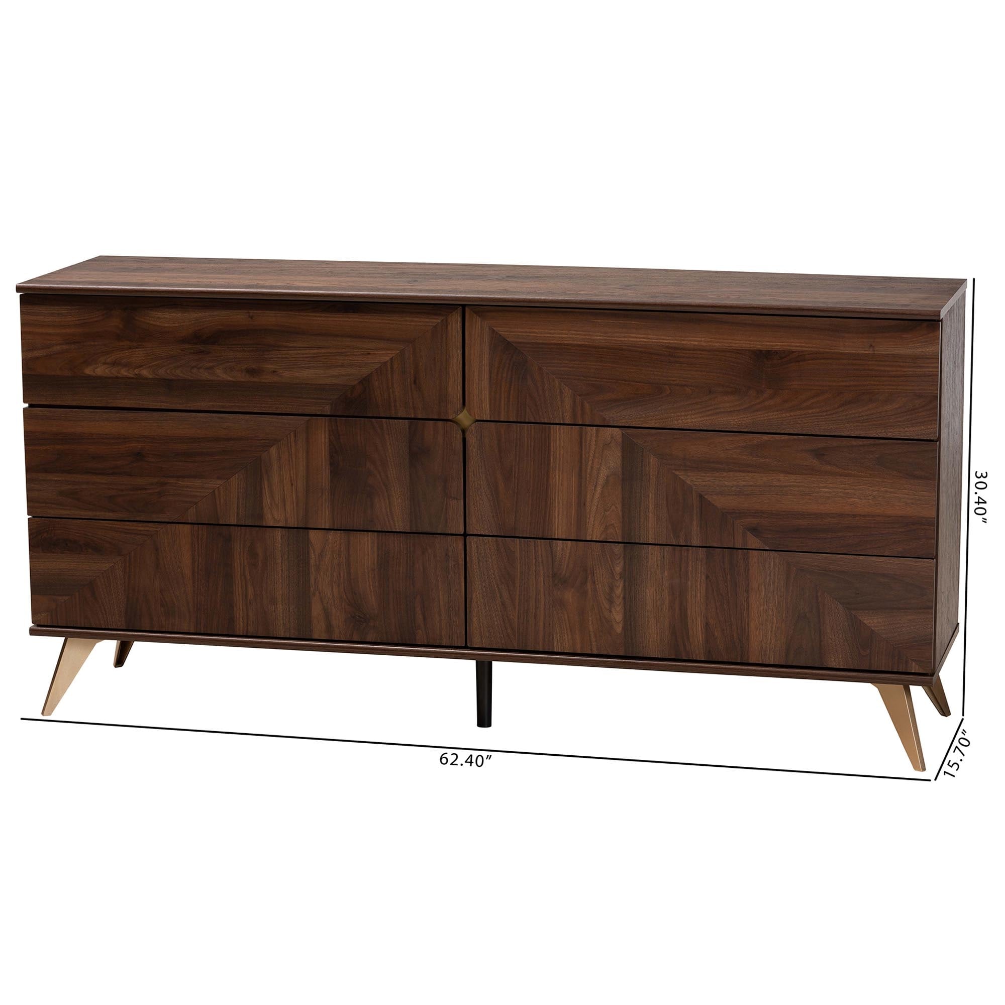 Graceland Mid-Century Modern Transitional Walnut Brown Finished Wood 6-Drawer Dresser